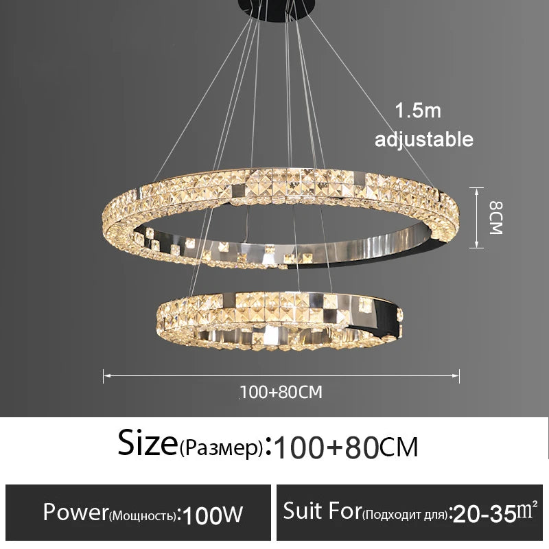 Lustre de Cristal Moderno com Anéis de LED