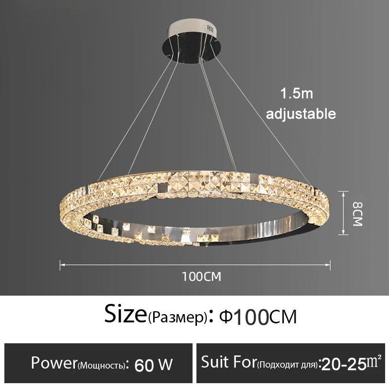 Lustre de Cristal Moderno com Anéis de LED