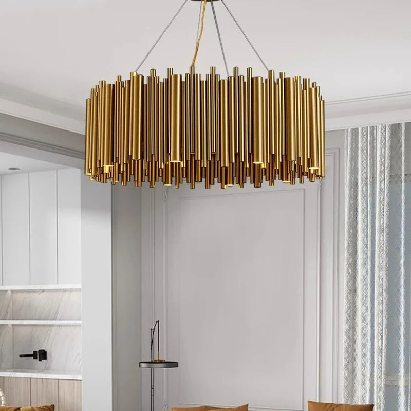 Lustre para sala de estar, villa duplex, moderno, simples, aço inoxidável, criativo, iluminação interior, luzes led, dourado