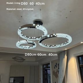 Lustre de Cristal Moderno com Anéis de LED