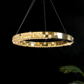 Lustre de Cristal Moderno com Anéis de LED
