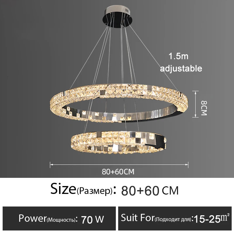 Lustre de Cristal Moderno com Anéis de LED