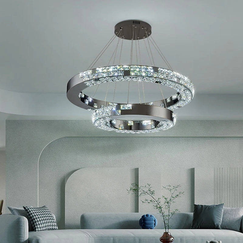Lustre de Cristal Moderno com Anéis de LED