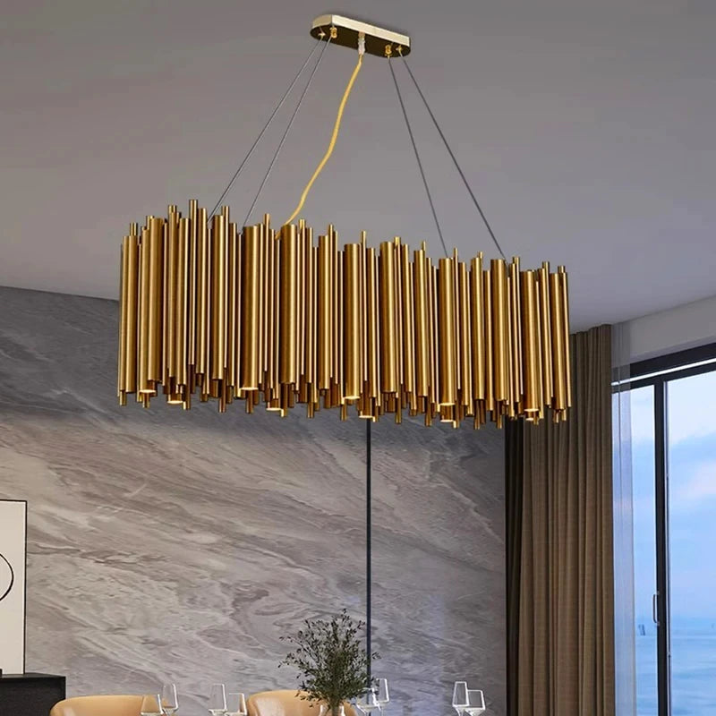 Lustre para sala de estar, villa duplex, moderno, simples, aço inoxidável, criativo, iluminação interior, luzes led, dourado