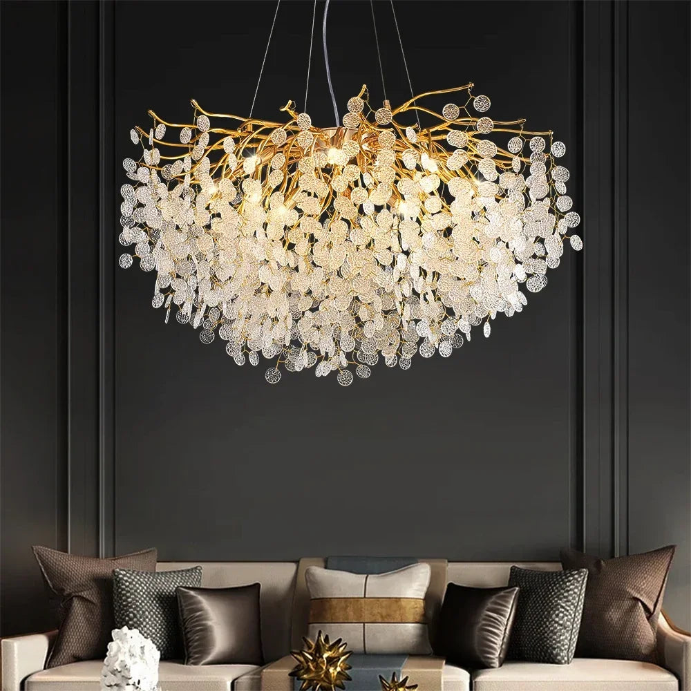 Lustre de teto de cristal led luxo iluminação interior decoração para sala estar quarto grandes lustres pendurados ouro