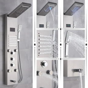 Ducha Vertical com Hidro Cascata e LED Visor Inox